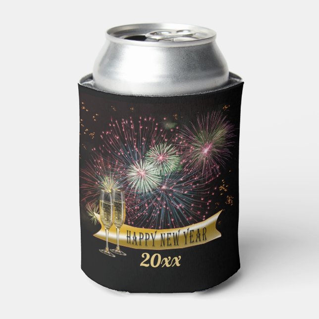 Enfriador De Latas Felices fuegos artificiales de Año Nuevo (Lata Anverso)