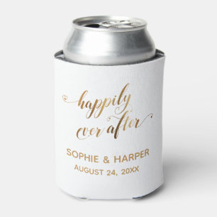 Enfriador De Latas Felices para Siempre en Oro y Blanco, Letras de Co