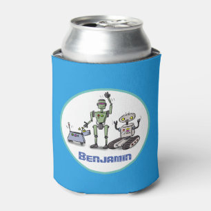 Enfriador De Latas Felices robots lindos trío personalizado sobre fon