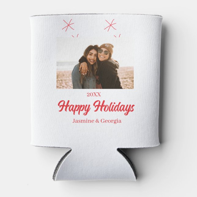 Enfriador De Latas Felices vacaciones chicas regalos familiares de fo (Anverso)