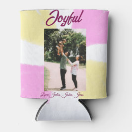 Enfriador De Latas Felices vacaciones de color amarillo rosa foto fam