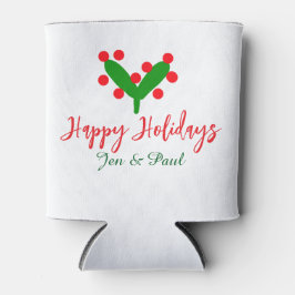 Enfriador De Latas Felices vacaciones verde pareja roja nombre hoja v