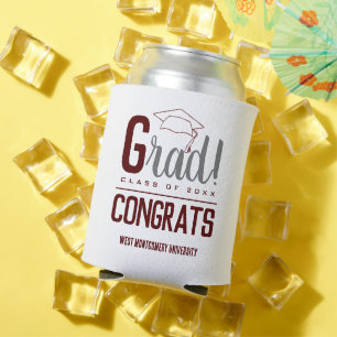 Enfriador De Latas Felicitaciones Grad Cap Maroon y Grey
