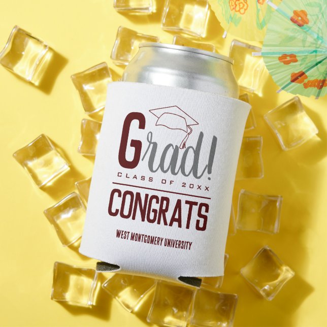 Enfriador De Latas Felicitaciones Grad Cap Maroon y Grey (Verano in situ)