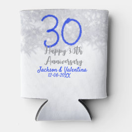 Enfriador De Latas Feliz 30 aniversario de bodas brillo azul plateado