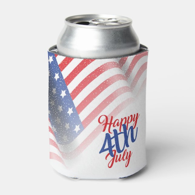 Enfriador De Latas Feliz 4 de julio Bandera estadounidense (Lata Anverso)