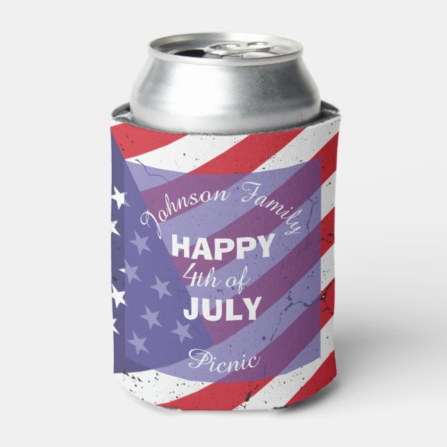 Enfriador De Latas Feliz 4 de julio de un picnic patriótico (Lata Anverso)