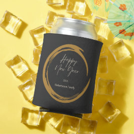 Enfriador De Latas Feliz Año Nuevo texto anillo de mancha de oro gris