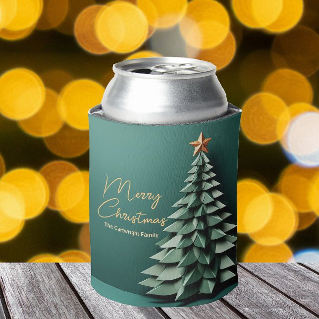 Enfriador De Latas Feliz Árbol de Navidad Gorgeous Green Gold Fiesta (Subido por el creador)