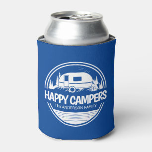 Enfriador De Latas Feliz camping azul vintage