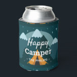 Enfriador De Latas Feliz carpa de camper y montañas<br><div class="desc">Para viajes de camping en familia o para cualquier campista feliz. Refrigerador de bebidas personalizado.</div>