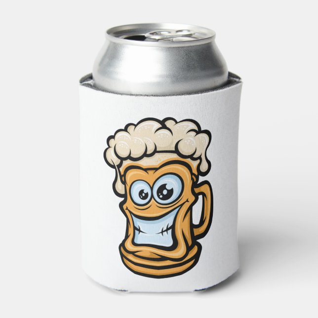 Enfriador De Latas Feliz Cerveza Mug, Ilustracion divertido (Lata Anverso)