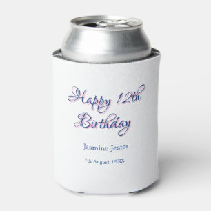 Enfriador De Latas feliz cumpleaños 12 azul rosa nombre fecha simple 