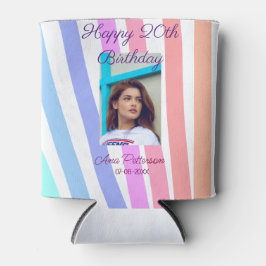 Enfriador De Latas Feliz cumpleaños 20 arcoíris rústico boho líneas f