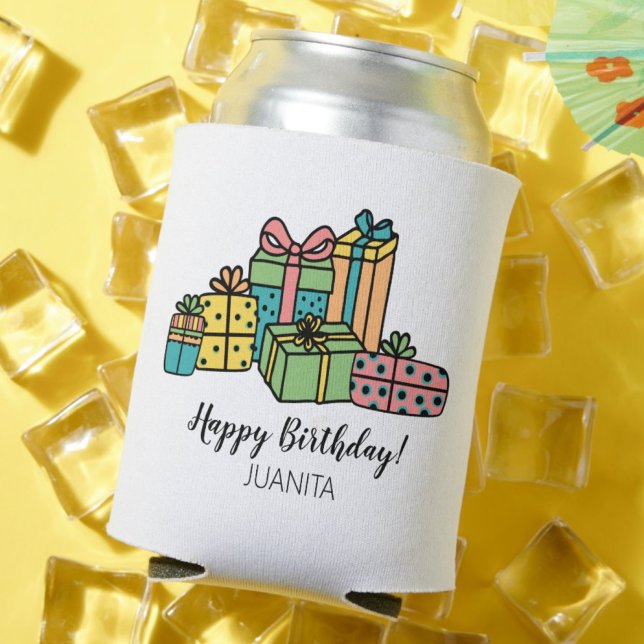 Enfriador De Latas Feliz cumpleaños colorido y personalizado (Modern Trendy Cute Colorful Happy Birthday Can Cooler)