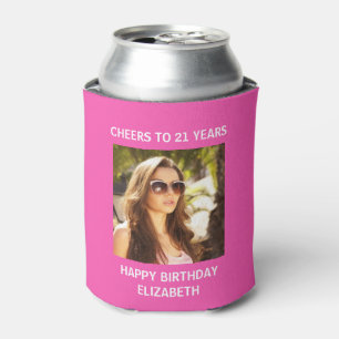 Enfriador De Latas Feliz cumpleaños, foto de Hot Pink