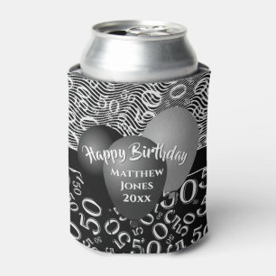 Enfriador De Latas Feliz cumpleaños número 50 patrón negro/blanco 50