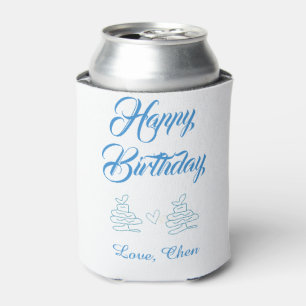 Enfriador De Latas feliz cumpleaños pastel azul corazón nombre amor