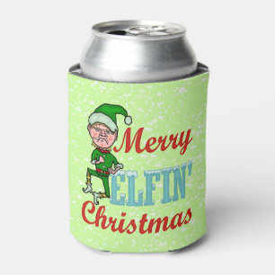 Enfriador De Latas Feliz día de fiesta Elfin divertido del