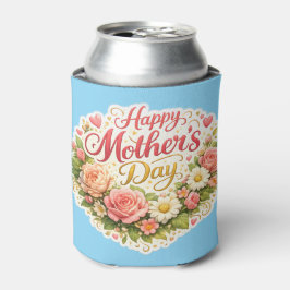 Enfriador De Latas Feliz Día de la Madre elegante corona floral azul 
