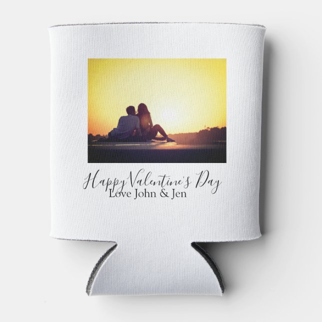 Enfriador De Latas Feliz día de San Valentín amor agregar nombre foto (Anverso)