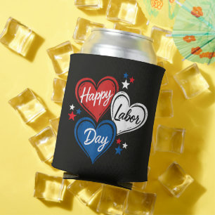 Enfriador De Latas Feliz Día del Trabajo Corazones Patrióticos Rojo B