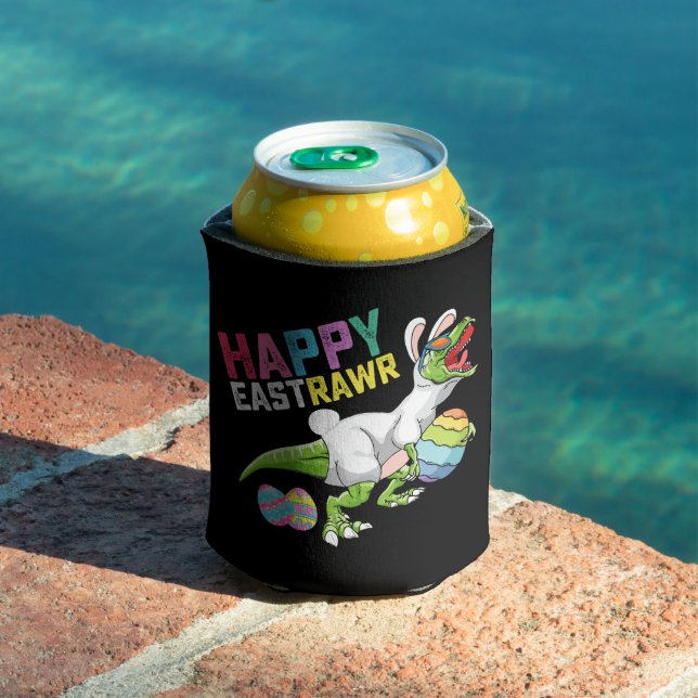 Enfriador De Latas Feliz Eastrawr T Rex Dinosaur Easter Bunny Egg (Piscina in situ)