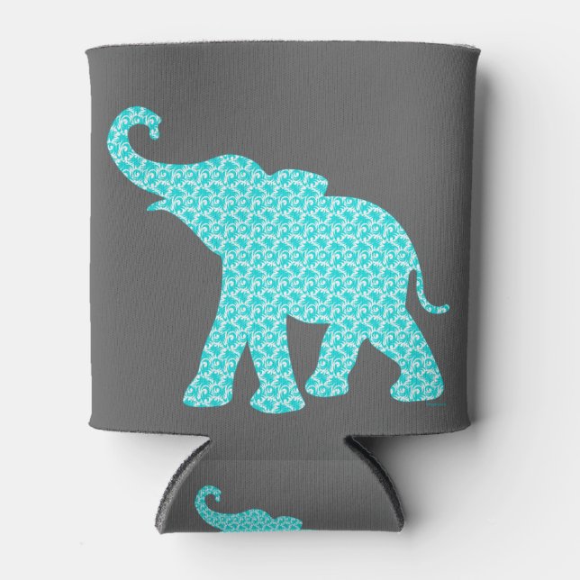 Enfriador De Latas Feliz Elefante Art Turquesa Patrón moderno (Anverso)