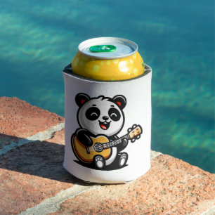 Enfriador De Latas Feliz Guitarista Panda - Diseño Cuto De Música Acú