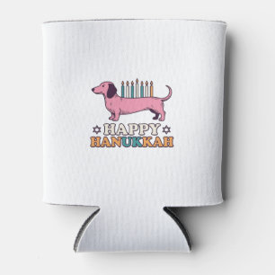Enfriador De Latas Feliz Hanukkah Dachshund Menorah Diseño de Camiset
