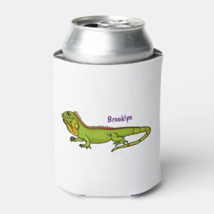 Enfriador De Latas Feliz ilustracion personalizado de iguana verde