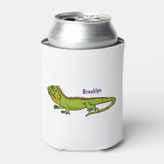 Enfriador De Latas Feliz ilustracion personalizado de iguana verde (Lata Anverso)