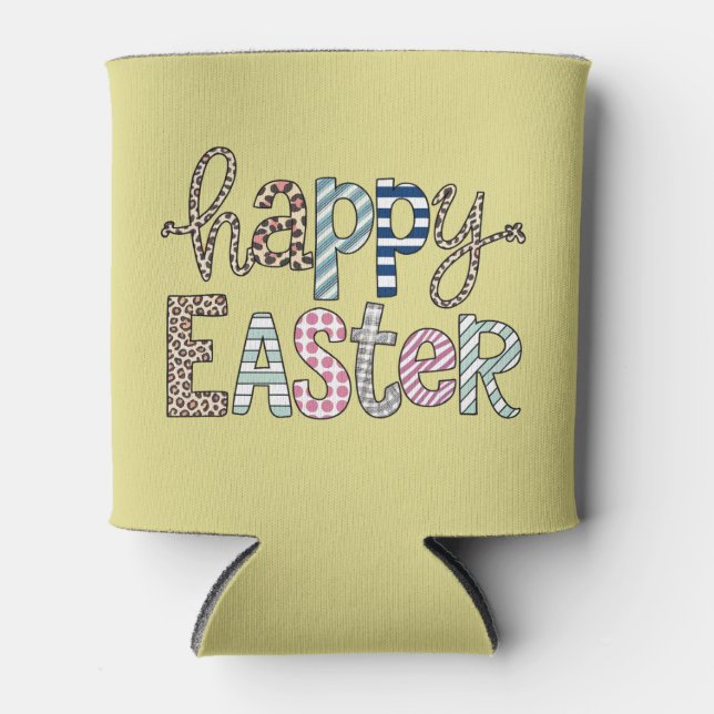 Enfriador De Latas Feliz Leopardo de primavera del conejo floral de P (Anverso)