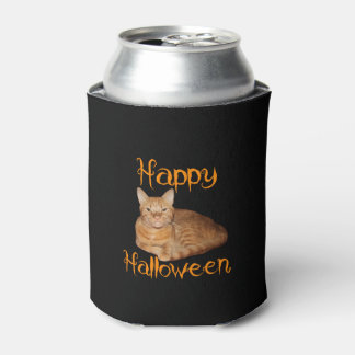 Enfriador De Latas Feliz Naranja de Halloween sin miedo Tabby Cat