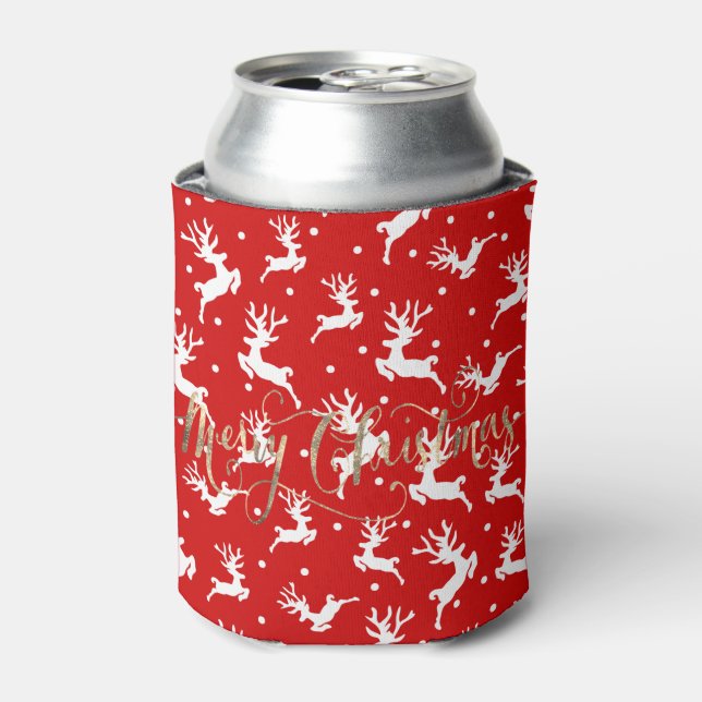 Enfriador De Latas Feliz Navidad a los renos rojos (Lata Anverso)