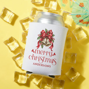 Enfriador De Latas Feliz Navidad Campanas Festivas Lazo Rojo