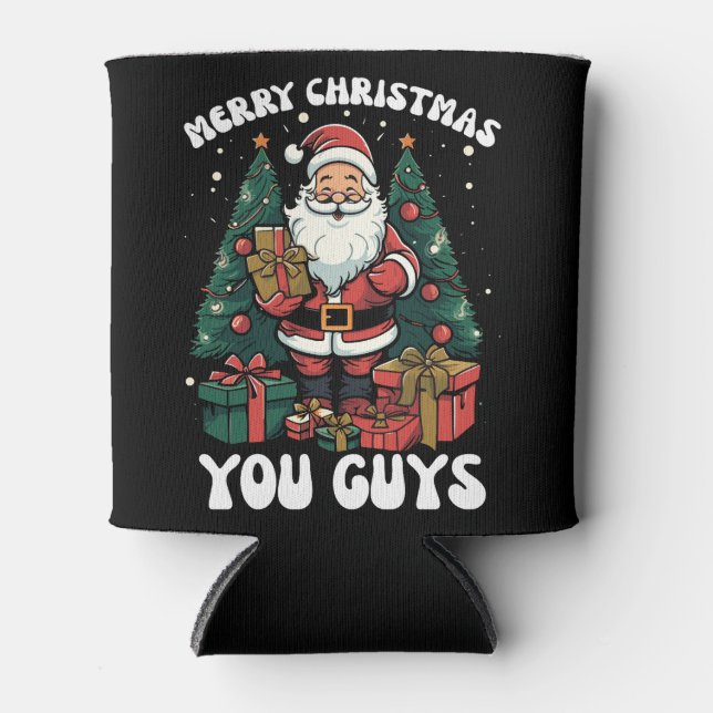 Enfriador De Latas Feliz Navidad, chicos, Santa Claus (Anverso)