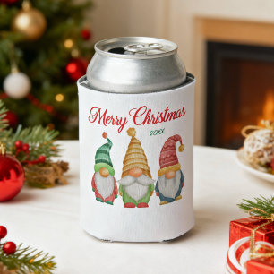 Enfriador De Latas Feliz Navidad Colorful Watercolor Garden Gnomes