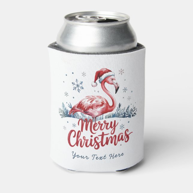 Enfriador De Latas Feliz Navidad Flamingo rosa personalizado (Reverso de la lata)