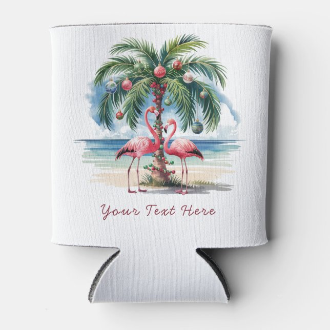 Enfriador De Latas Feliz Navidad, Flamingo rosa personalizado puede (Anverso)