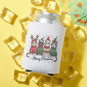 Enfriador De Latas Feliz Navidad Gato Gatitos Lindos con Sombrero de