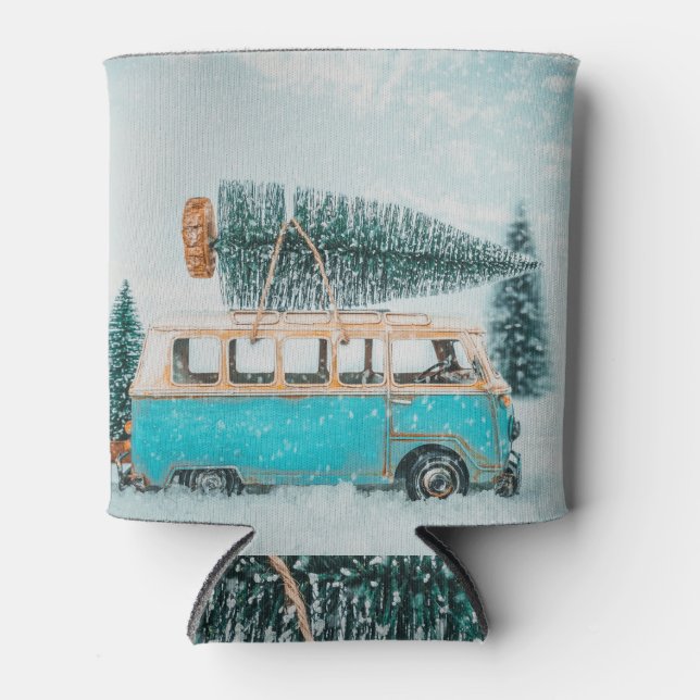 Enfriador De Latas Feliz Navidad: postal de autos antiguos. (Anverso)