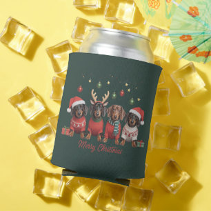 Enfriador De Latas Feliz Navidad Santa Reno Dachshund Weiner