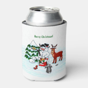Enfriador De Latas ¡Feliz Navidad! Snowman con sus amigos