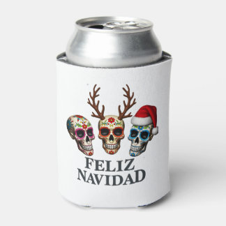 Enfriador De Latas Feliz Navidad Sugar Skulls Reindeer Santa Mexican 