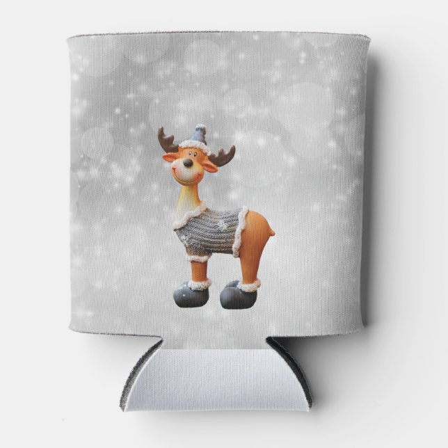 Enfriador De Latas Feliz Navidad usando un gorra (Anverso)