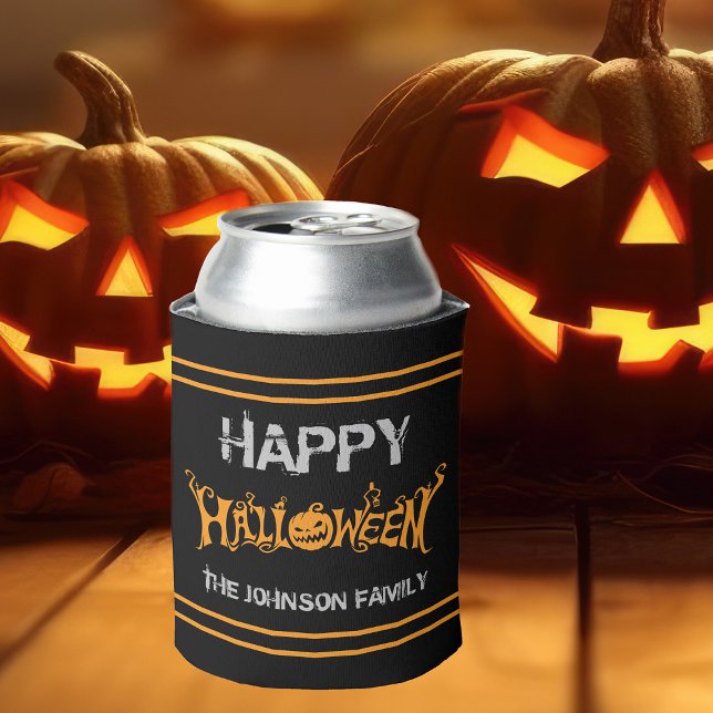 Enfriador De Latas Feliz Personalizado de Halloween Naranja negro Fie (Subido por el creador)