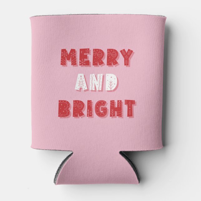 Enfriador De Latas Feliz y brillante, Feliz Navidad, Navidades, rosa (Anverso)