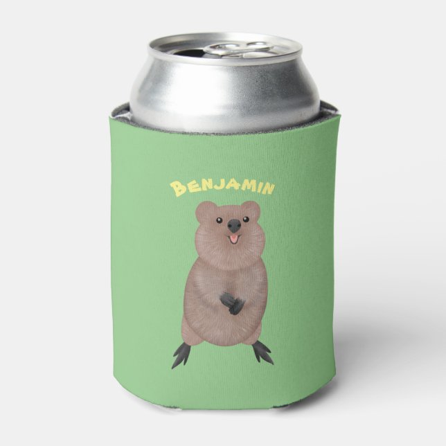 Enfriador De Latas Feliz y lindo diseño de personalizados de quokka (Lata Anverso)