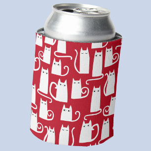 Enfriador De Latas Festividad de gato blanco y rojo